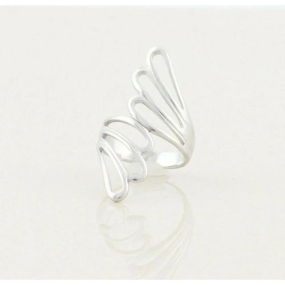 Sterling Silver Fan Ring Long Finger Ring size 8 1/4 - Picture 5 of 7